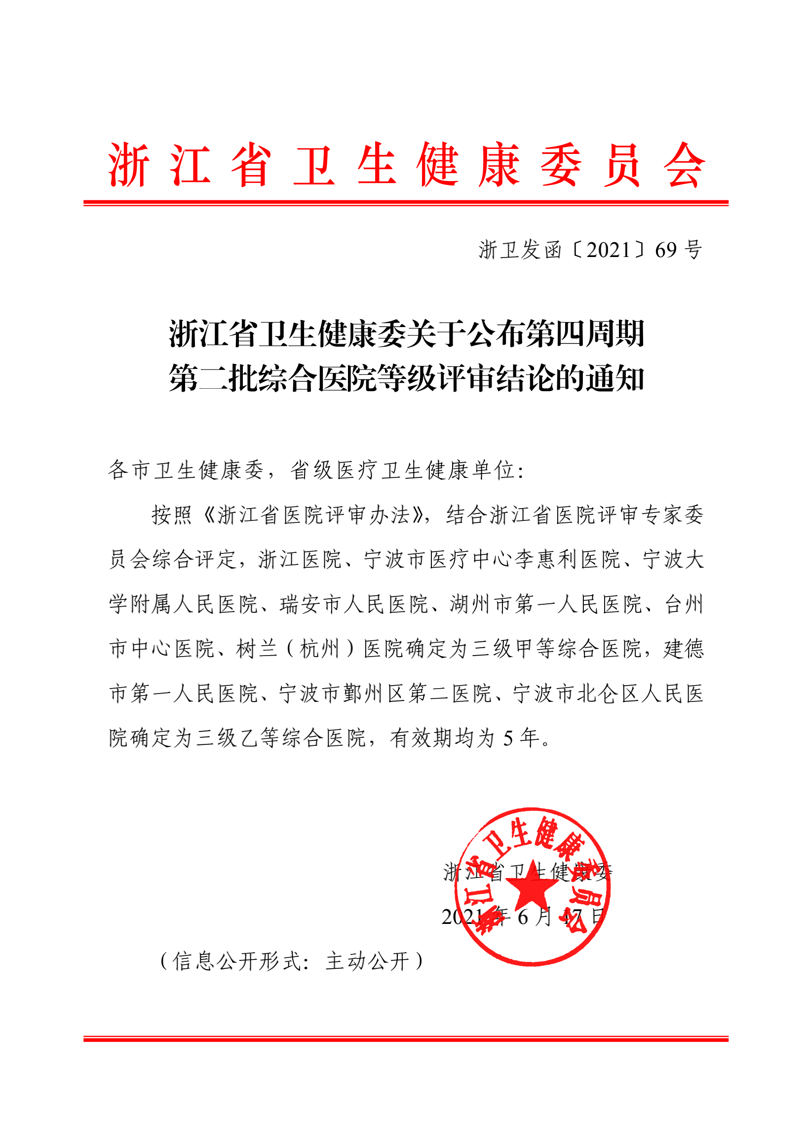 浙江省卫生健康委关于公布第四周期第二批综合医院等级评审结论的通知_00.png
